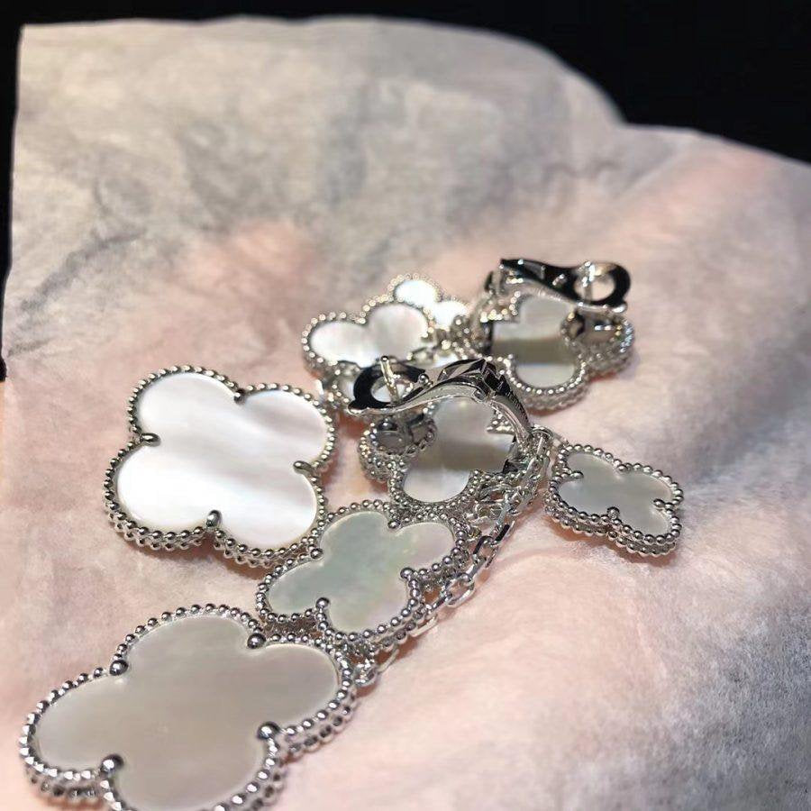 [GALE]CLOVER EARRINGS WHITE MOP 4 MOTIFS SILVER