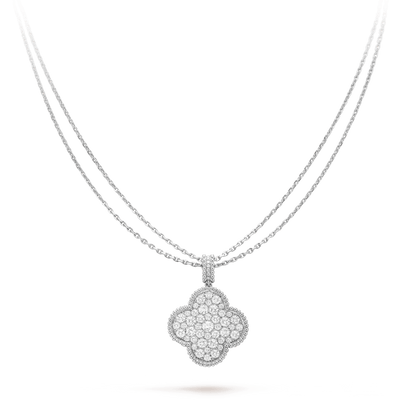 [GALE]CLOVER 25MM SILVER FULL DIAMOND BIG CLOVER NECKLACE