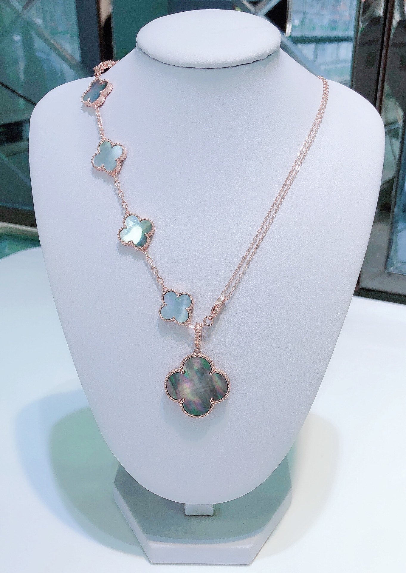 [GALE]COMBINED BRACELET 5 MOTIFS AND NECKLACE DARK MOP ROSE GOLD