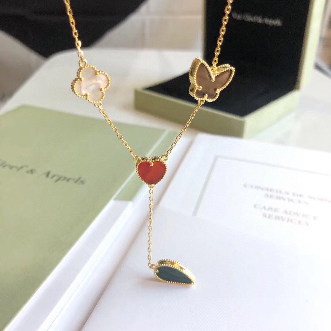 [GALE]LUCKY SPRING 4 MOTIFS ROSE GOLD NECKLACE